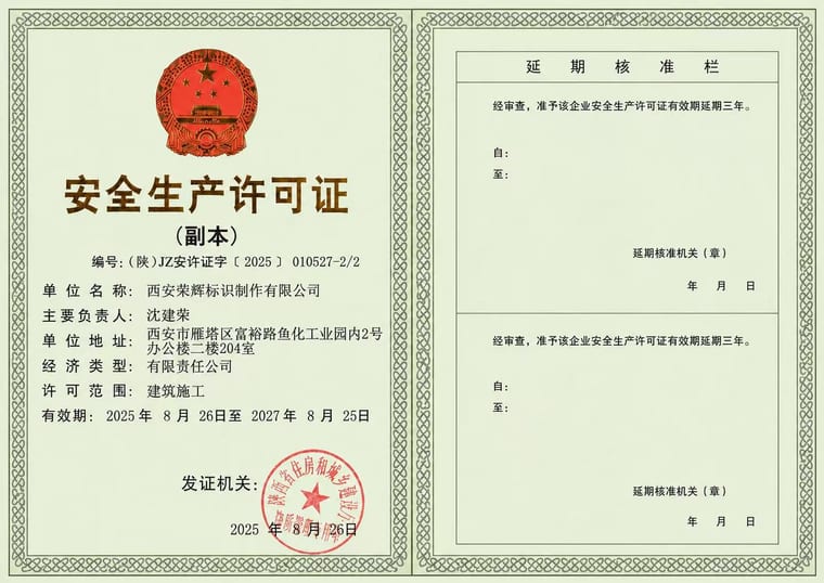 西安荣辉标识制作有限公司安全生产许可证